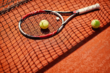 Tennis equipment on tennis court