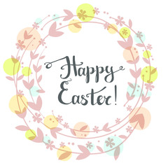 Handdrawn vector happy easter greeting card with handwritten tex