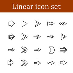 Arrows line icons. Download, upload, check or tick symbols. Refresh, fullscreen and shuffle thin outline signs. Outline line icons on white background.