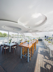 outdoor river restaurant on boat . beautiful patio