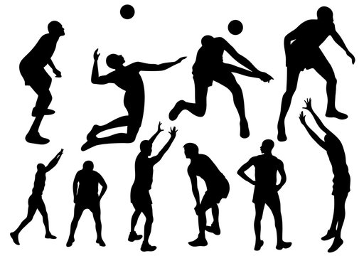 volleyball players fine vector design - black sportsmen silhouettes