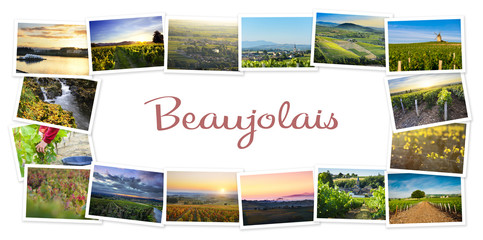 Heap of Beaujolais travel photos with a white background
