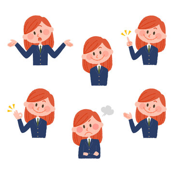 illustration of various facial expressions of a girl