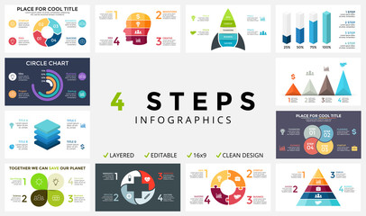 Vector circle arrows infographic, cycle diagram, graph, presentation chart. Business concept with 4 options, parts, steps, processes. Medical plus, human head, ecology puzzle, pyramid.