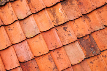 Vintage red roof tiling, close-up background