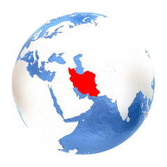 Iran on globe isolated on white