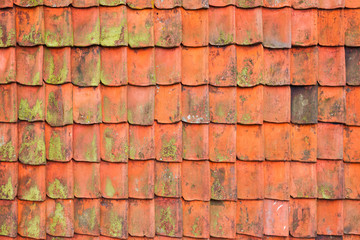 Vintage red roof tiling, frontal background