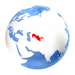 Uzbekistan on globe isolated on white
