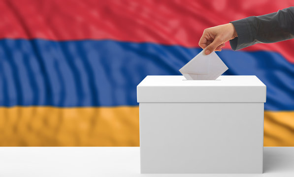 Voter on an Armenia flag background. 3d illustration