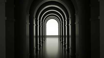 Abstract room with arches, 3 d render