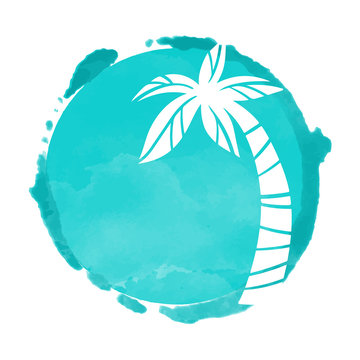 Watercolor circle and palm tree