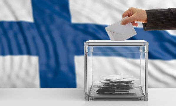 Voter on a Finland flag background. 3d illustration
