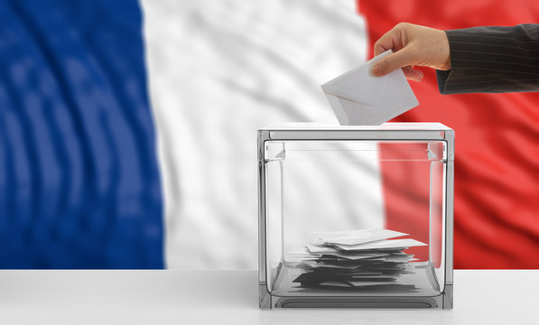 Voter on a France flag background. 3d illustration