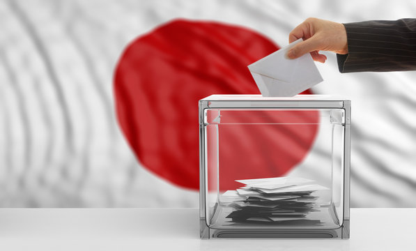 Voter on a Japan flag background. 3d illustration