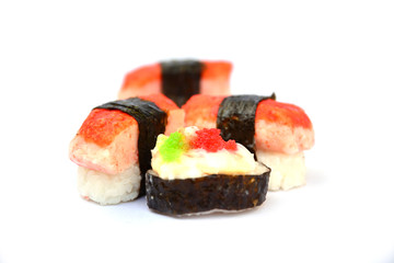 many piece of sushi isolated on white background