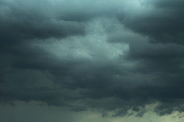 Dark sky and black clouds before rainy, Dramatic black cloud and thunderstorm