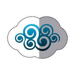 sticker shading blue cloud spirals and swirls shape vector illustration
