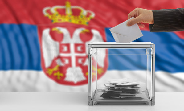 Voter on a Serbia flag background. 3d illustration