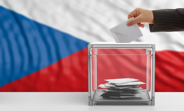 Czech Republic elections. Voter on a Czech Republic flag background. 3d illustration