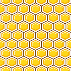 Honey comb pattern yellow cells vector seamless background.