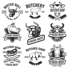 Set of fresh beef labels isolated on white background. Design elements for poster, t-shirt. Vector illustration.