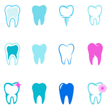 set of tooth icons. Stomatology. Design elements for logo, label, emblem,sign. Vector illustration