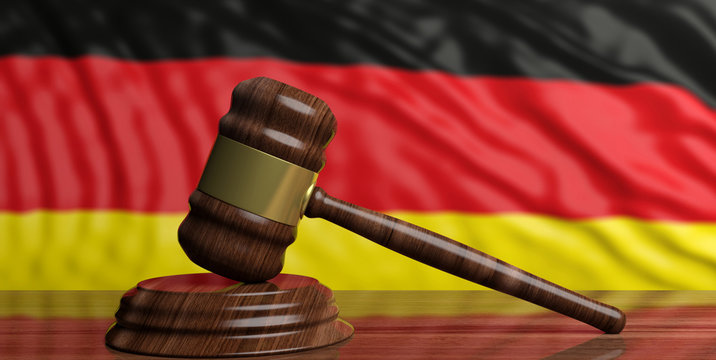 Auction gavel on Germany flag background. 3d illustration