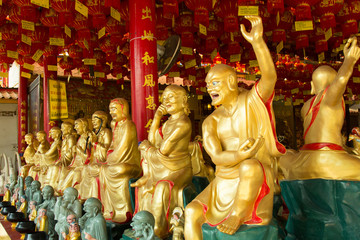 Golden Sculpture Chinese Gods in Chinese Temple at Phitsanulok, Thailand