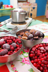 Jam from frozen cherries and plums