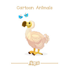 Fototapeta na wymiar Toons series cartoon animals: extinct dodo & butterflies