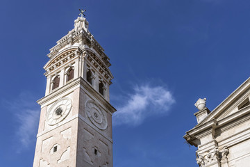 Fototapeta na wymiar Detail of Santa Maria Formosa Church and bell tower, historic center of Venice, Italy