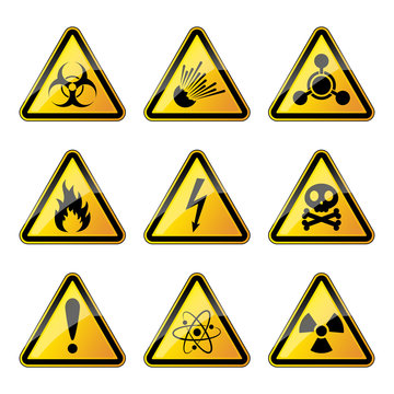 Set of warning danger signs. Vector illustration.
