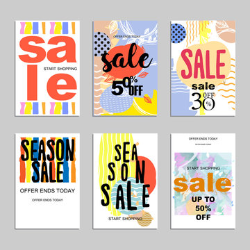 Sale website banners design set. Sale tag. Sale promotional material vector illustration. Design for social media banner, poster, email, newsletter, ad, leaflet, placard, brochure, flyer, web sticker