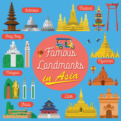 Obraz premium Flat design, Famous landmarks in Asia, vector