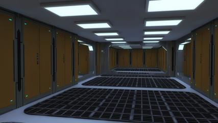 3D rendering. Futuristic empty interior corridor