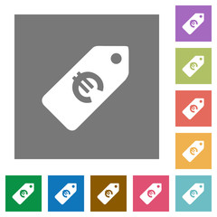 Euro price label square flat icons