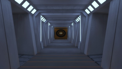 3D rendering. Futuristic empty interior corridor