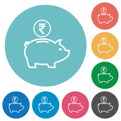 Indian Rupee piggy bank flat round icons