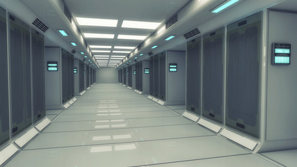 Fototapeta premium 3D rendering. Futuristic empty interior corridor