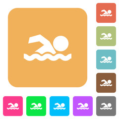 Swimming man rounded square flat icons