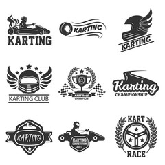 Karting club or kart races sport vector template icons set - obrazy, fototapety, plakaty