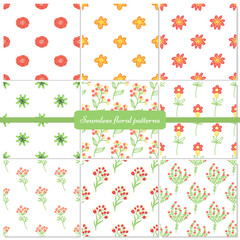 Seamless floral patterns collection. Flowers set. Natural background.