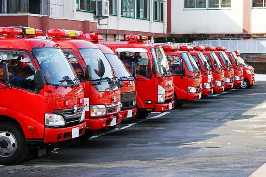 消防自動車の整列