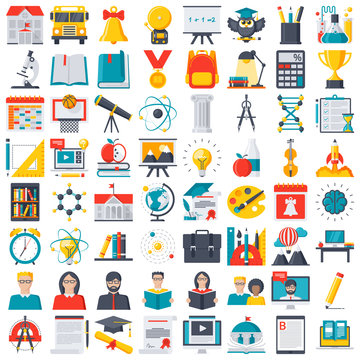 Education, school and online training icon set, vector illustration in flat style