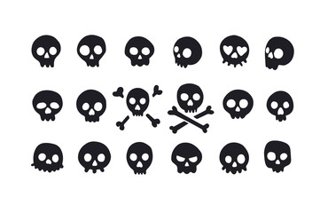 Set of doodle skulls with bones