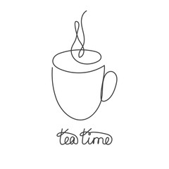 Continuous line cup of hot tea or coffee with steam