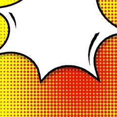 Abstract creative concept vector comic pop art style blank, layout template with clouds beams and isolated dots background. For sale banner, empty speech bubble set, illustration halftone book design.