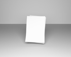 Empty paper sheets floating above virtual surface. Realistic 3D illustration