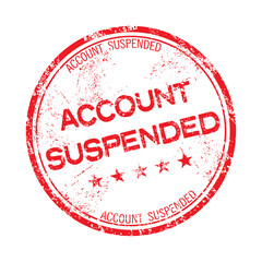 Red grunge rubber stamp with the text account suspended written inside the stamp