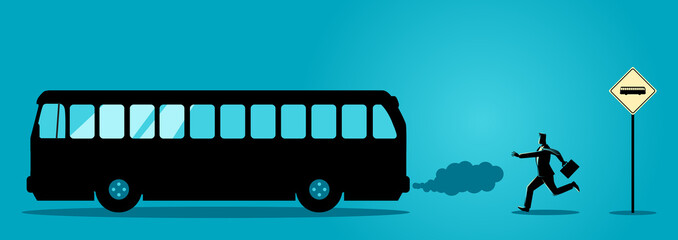 Businessman chasing the bus